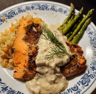 Blackened grilled salmon.